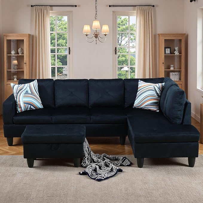 97" L Shaped Couch Set Velvet, Modular Sectional Couches by Topcomfy
