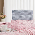 Exclusivo Mezcla Soft Waffle Fleece Bed Blanket Queen Size, Heather Navy | - Image 8