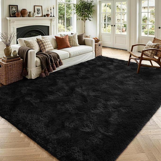 Noahas 4'x5'3'' Black Fluffy Soft Area Rug Non-Slip by ModernHomeDecor