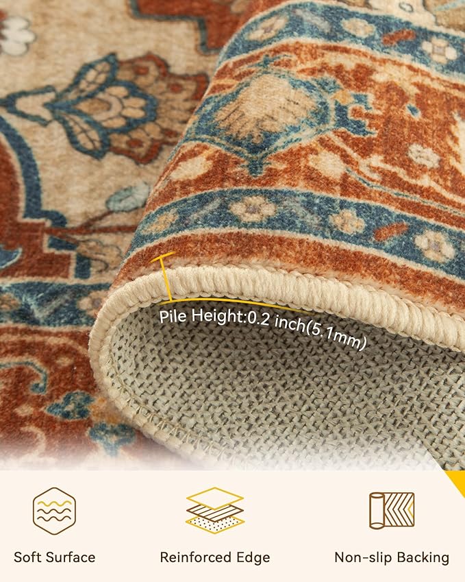 RELEANY Washable Area Rug, Round 6ft, Water Repellent, Pet Friendly, Vintage - Image 4