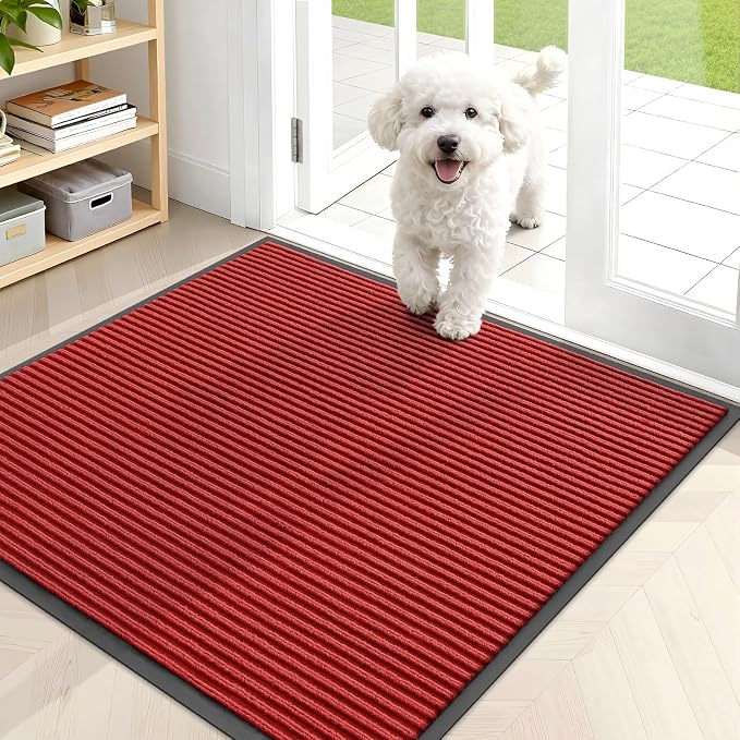 OLANLY Front Door Mat 35x30, Waterproof Heavy-Duty Indoor Outdoor Doormat | Red by OLANLY