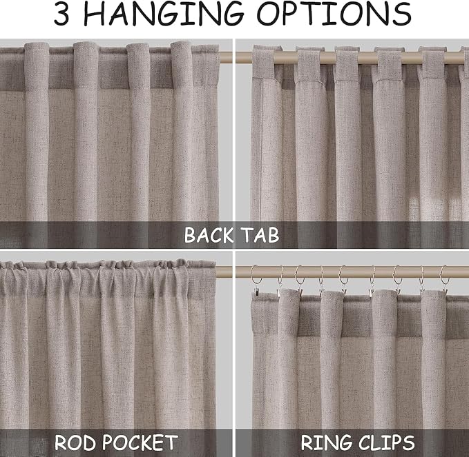 Brownish Grey Linen Curtains for Living Room Extra Long 132 Inches Long Back - Image 2