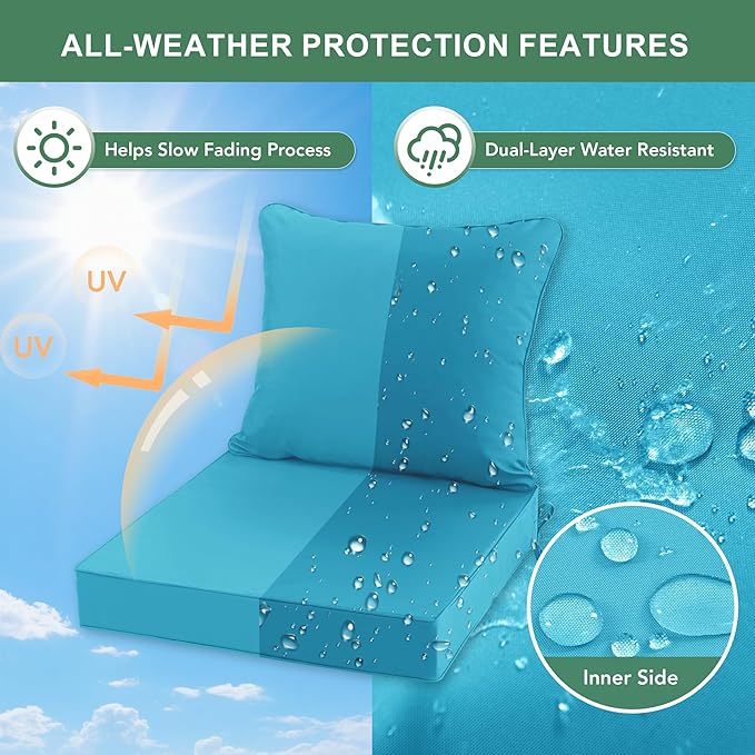 Summsun Outdoor Chair Cushions Set of 2, Waterproof Backrest and Seat Cushion - Image 3