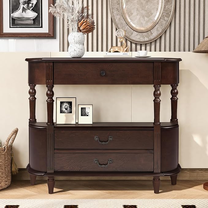 Solid Wood Retro Curved Console Table - Image 8