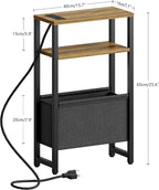 Narrow Side Table with Charging Station Slim End Table Sofa with Magazine Rack - Image 3