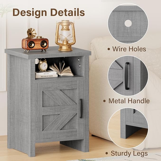 JUMMICO Farmhouse Nightstand, Modern Bedside Table - Image 4