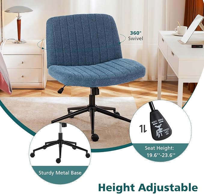 OLIXIS Criss Cross Chair with Wheels Wide Cross Legged Office Desk Vanity Chair - Image 5