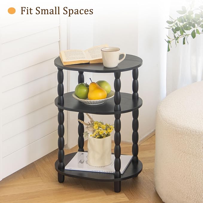 MaxSmeo Black Side Table with Charging Station, 3-Tier Small Oval End Table - Image 4