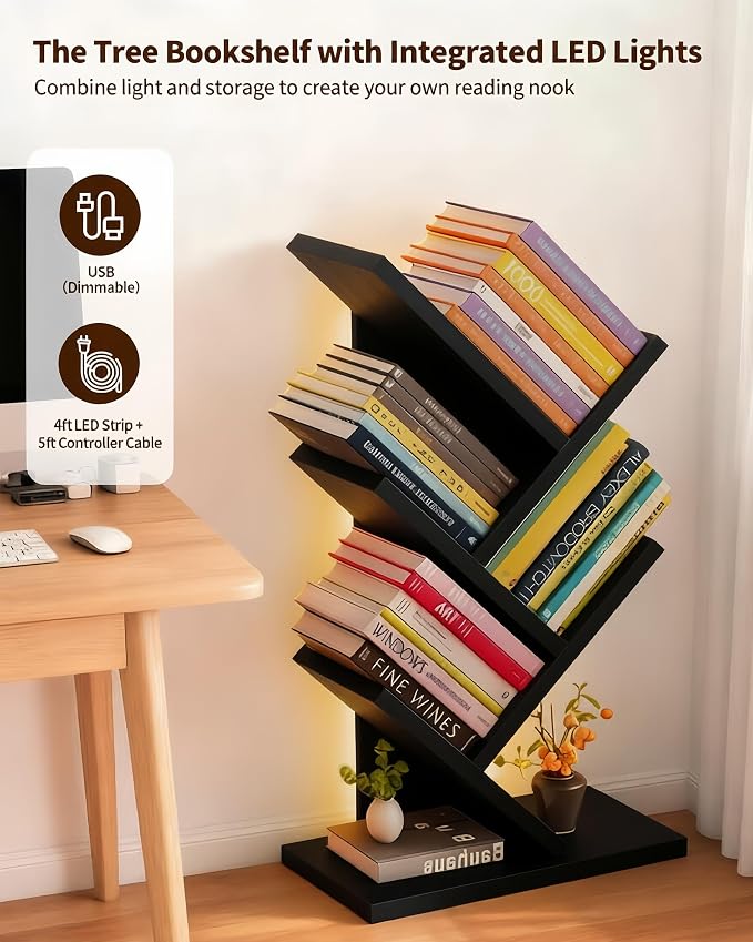 Godferyxin Bookshelf with Liting, Small Bookshelf LED and Desktop Book Shelf - Image 5