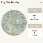 Soalmost Round Rugs 9ft Living Room Circle Area Rug 9x9 Green/Ivory Vintage | - Image 5