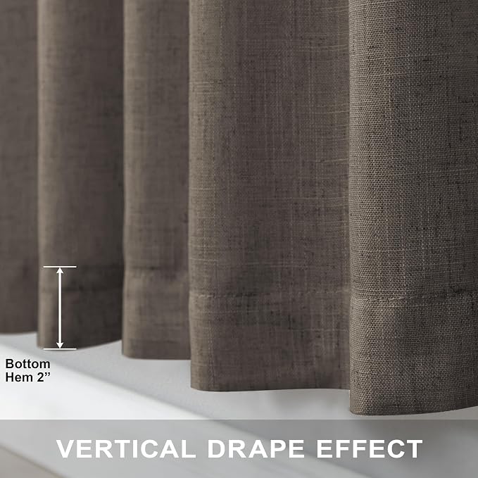 Dark Brown Linen Curtains for Living Room 108 Inches Long Semi Sheer Drapes - Image 7