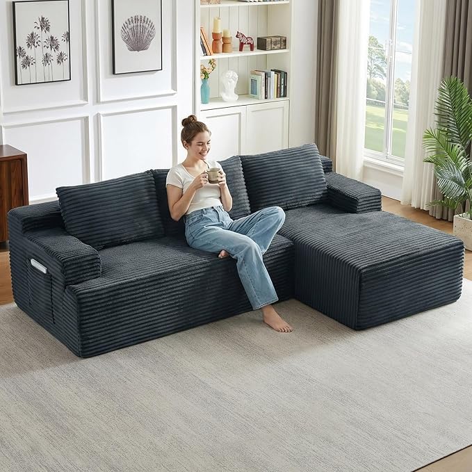 96" Cloud Sectional Couch with L-Shape Chaise, Modular Comfy Sofa Chaise Longue by ODUWA