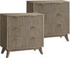 T4TREAM Fluted 3 Drawers Nightstand Set of 2, Oversized Extra Large Modern Side by T4TREAMFurniture