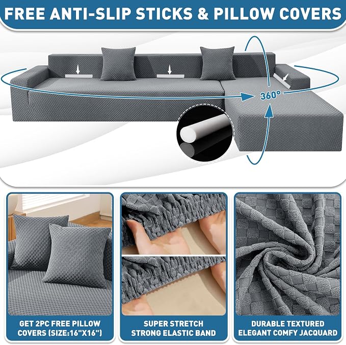 ZNSAYOTX Sectional Couch Covers, Stretch Jacquard Slipcovers - Image 3