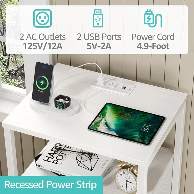 BOLUO White Dresser with 5 Drawers Tall Nightstand with Charging Station and - Image 7