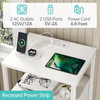 BOLUO White Nightstand with Charging Station, LED Night Stand with 2 Fabric - Image 5