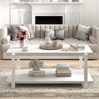 FOLUBAN White Coffee Table, Modern Rustic Wood and Metal Center Table - Image 5