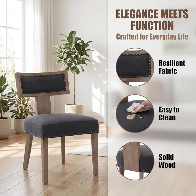 HNY Mid Century Modern Dining Chairs Set of 6, Farmhouse Linen Fabric - Image 4