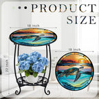 Cinnvoice Outdoor Side Table Round Small Mosaic Patio Accent Indoor End Plant - Image 3