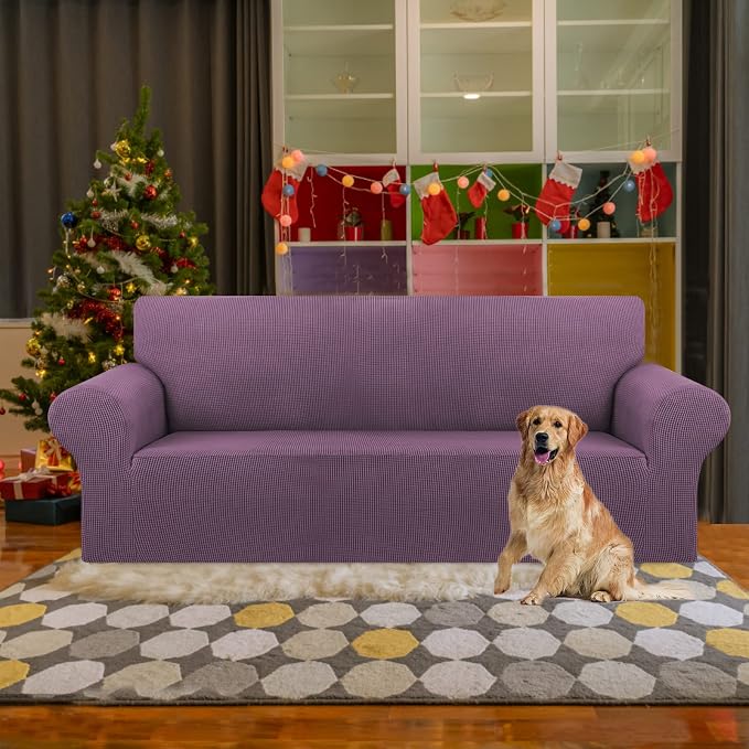 Stretch Couch Covers for Sofa, 3 Cushion Couch Slipcover, Dark Purple | 1-Piece - Image 2