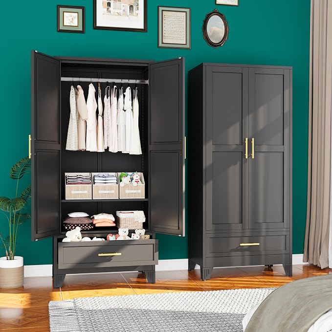 71"H Metal Tall Armoire Wardrobe Closet by erosoei