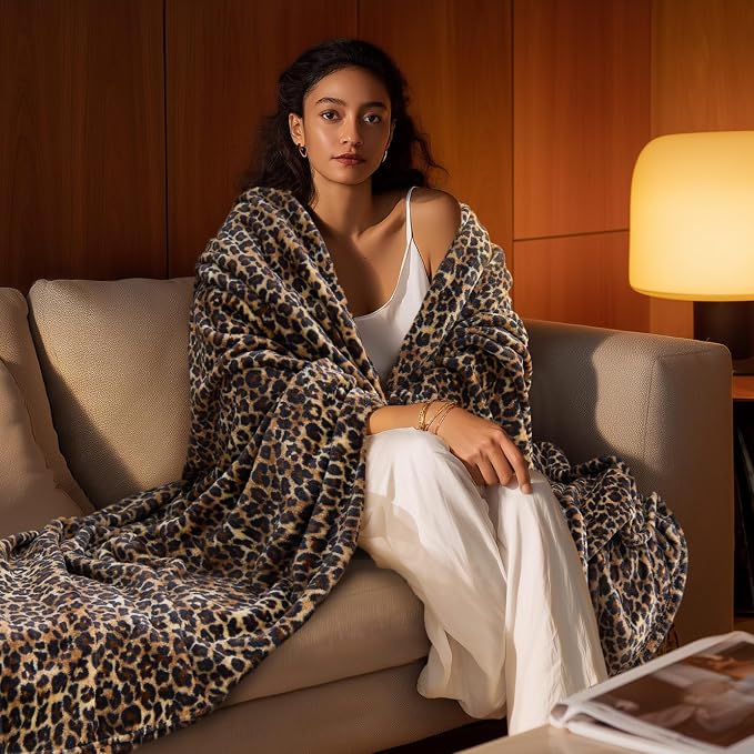 BEDELITE Fleece Blanket Soft Plush Twin Size Blanket Brown Leopard 60"x80" | - Image 3