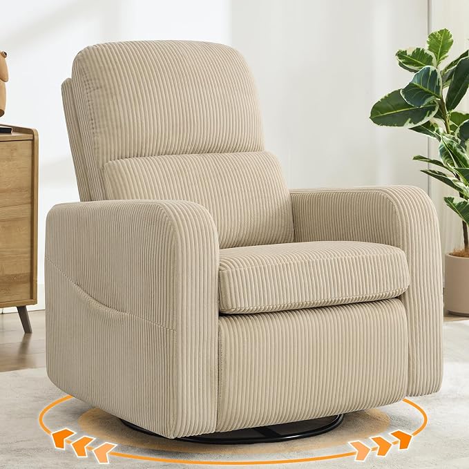 Swivel Rocker Recliner, Oversized Manual Nursery Glider Rocking Recliner Chair by Aemeios