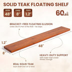 48" Solid Teak Floating Wall Shelf - Image 3