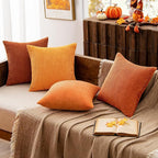 MIULEE Fall Corduroy Decorative Throw Pillow Covers Orange Rust 18x18 | Set of 4 - Image 2