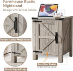 OKD Nightstand with Charging Station, 18 Inch Farmhouse End Table with Barn - Image 5