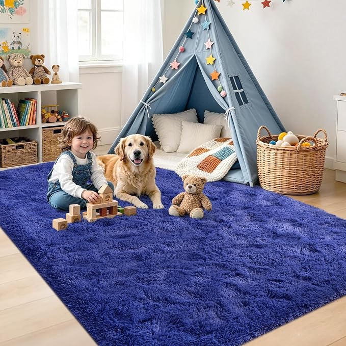 Noahas 4x6 Royal Blue Fluffy Soft Area Rug Non-Slip - Image 4