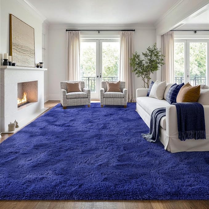 Noahas 8x10 Extra Large Royal Blue Fluffy Area Rug Non-Slip - Image 3