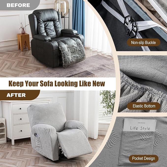 Gennia Recliner Chair Covers 3 Pieces, Waterproof Jacquard Reclining Chair Cover - Image 5