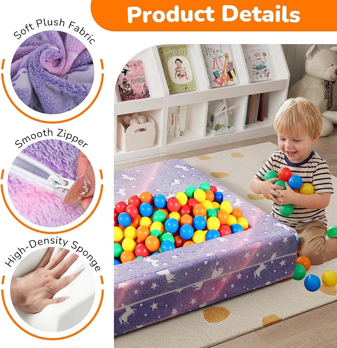 MeMoreCool Unicorn Modular Kids Couch, Glow Rainbow Play Toddler Couch - Image 6