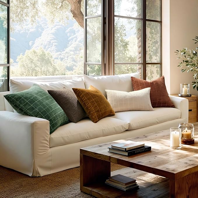 MIULEE Decorative Chenille Check Lumbar Throw Pillow Covers Vintage Plaid Couch - Image 5