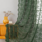 YJ YANJUN Vintage Lace Curtains-Victorian Floral Dark Green Boho 102 inch Long - Image 2