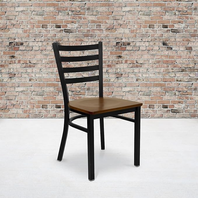Flash Furniture 2 Pack HERCULES Series Black Ladder Back Metal Restaurant Chair - Image 2