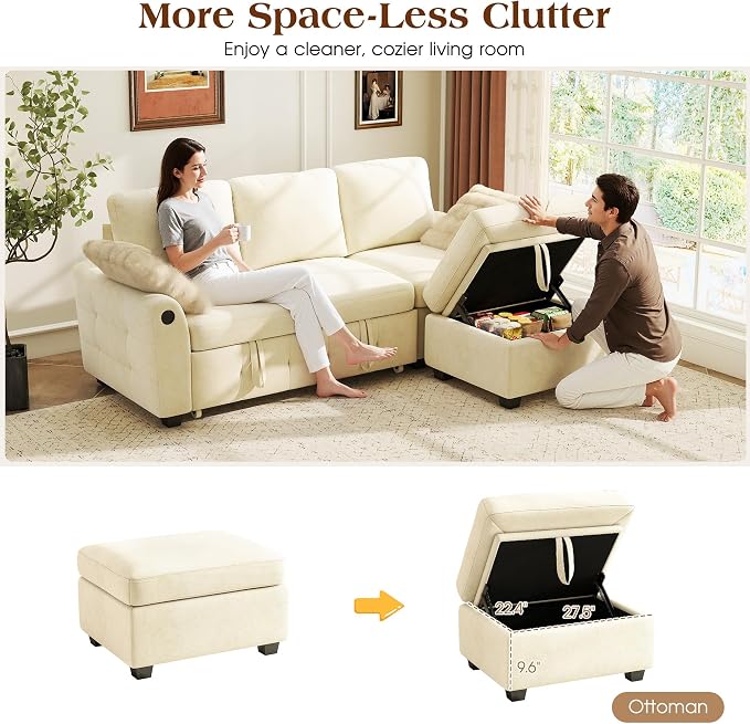 Ihanherry Modular Convertible Sectional Sofa Bed, Reversible Chaise & Storage - Image 5