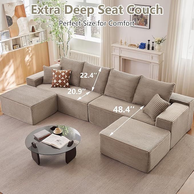 140" Sectional Cloud Couch for Living Room, Modular Floor Deep-Seat Sofa - Image 7