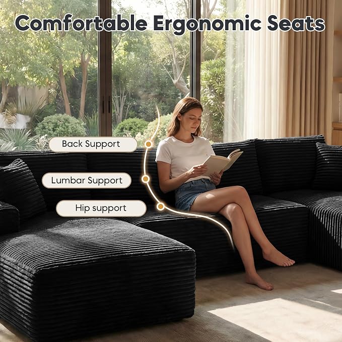 125 Inch Modular Sectional Sofa, Cloud Couch Oversized U Shaped Corduroy Sofa - Image 3