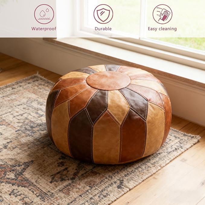 Thgonwid Unstuffed Moroccan Faux Leather Pouf Ottoman - Image 3