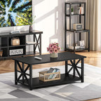 GreenForest Coffee Table with Round Corner, Farmhouse Center Table with 2-Tier - Image 7