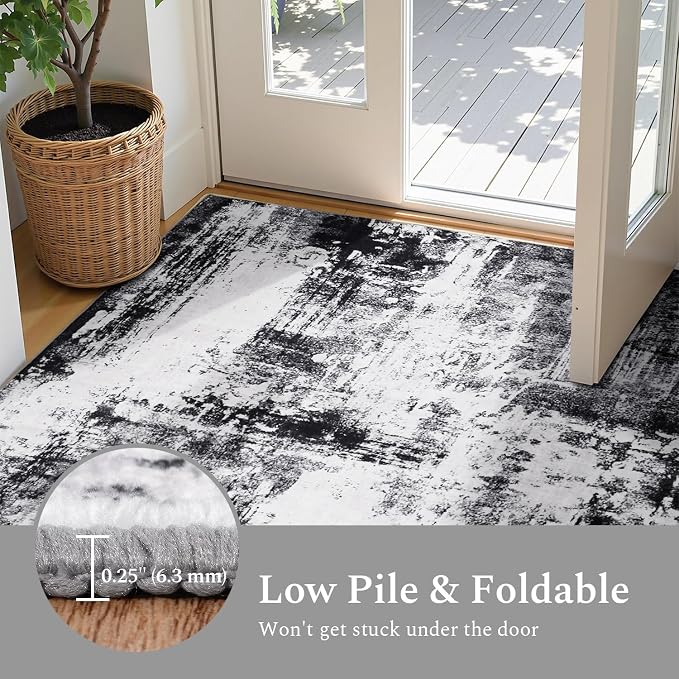Rugflix Round Area Rugs 4Ft for Living Room, Washable Black Grey Circle Rug | - Image 6