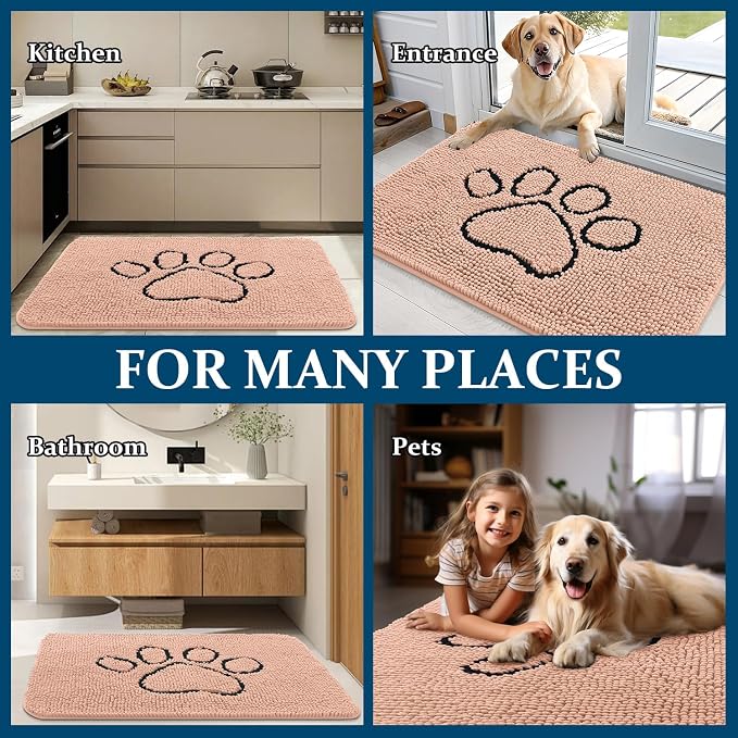 OLANLY Dog Door Mat for Muddy Paws 36x24, Paw Print Design Chenille Mud Mat | - Image 8