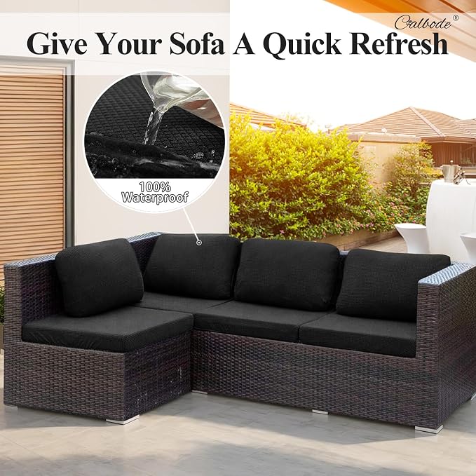 CALBODE 14Pcs Outdoor Stretch Cushion Covers, Waterproof Outdoor Chair Cushion - Image 4