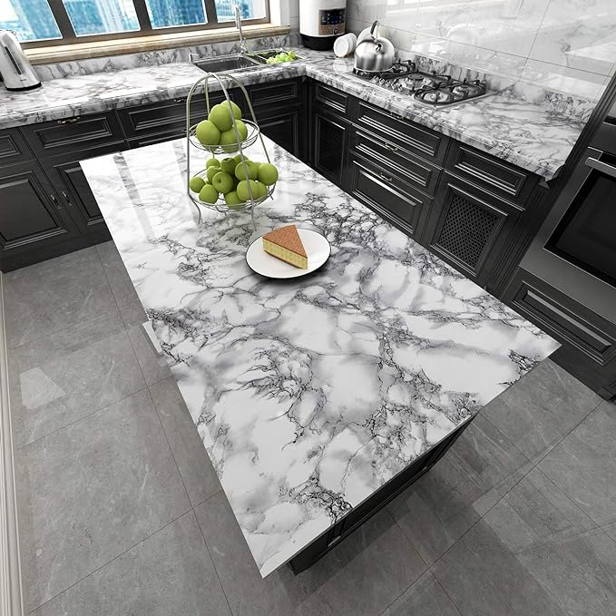 Livelynine 24 X394 Wide Marble Peel and Stick Wallpaper Kitchen Vinyl Wrap - Image 3