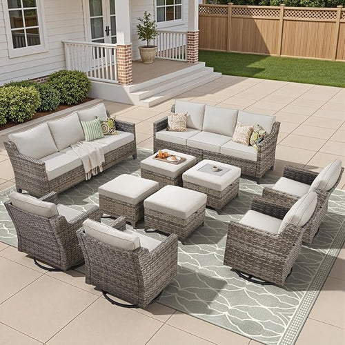 10 Piece Patio Furniture Set-High Back Outdoor Furniture Set Sectional Sofa by AMCLOBA