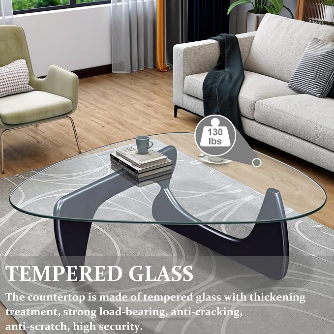 35.8" Modern Coffee Table, Triangle Tempered Glass & Sturdy Solid Legs - Image 3
