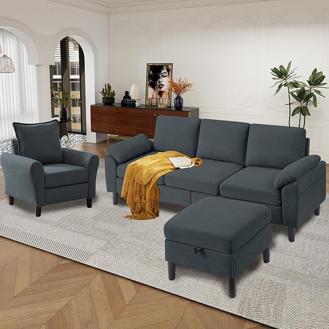 79" Convertible Sectional Sofa Set, Modern Linen Small L Shaped Couch - Image 2