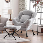 Lazy Chair with Ottoman, Large White Gray Lounge Accent Chair with Ottoman and - Image 5